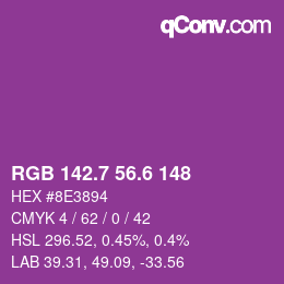 カラーコード: RGB 142.7 56.6 148 | qconv.com