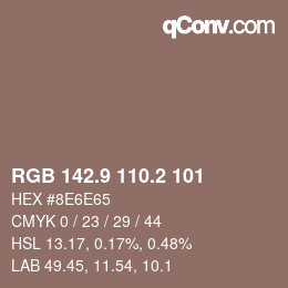カラーコード: RGB 142.9 110.2 101 | qconv.com