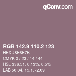カラーコード: RGB 142.9 110.2 123 | qconv.com