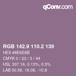 カラーコード: RGB 142.9 110.2 139 | qconv.com