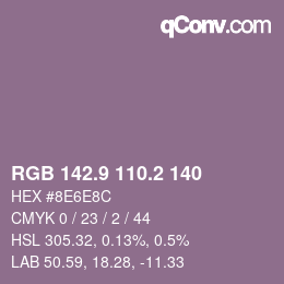 Color code: RGB 142.9 110.2 140 | qconv.com