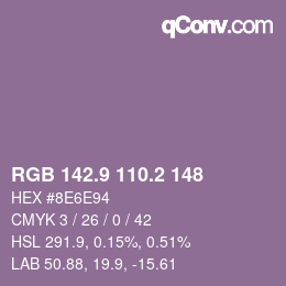 カラーコード: RGB 142.9 110.2 148 | qconv.com