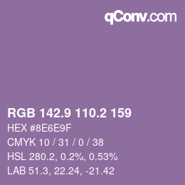 カラーコード: RGB 142.9 110.2 159 | qconv.com