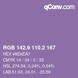 カラーコード: RGB 142.9 110.2 167 | qconv.com