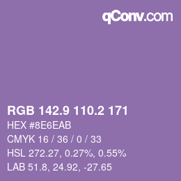 カラーコード: RGB 142.9 110.2 171 | qconv.com
