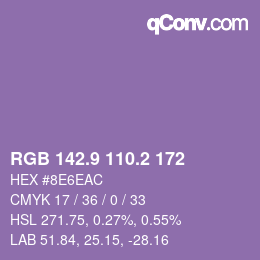 カラーコード: RGB 142.9 110.2 172 | qconv.com