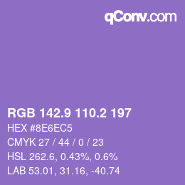 カラーコード: RGB 142.9 110.2 197 | qconv.com