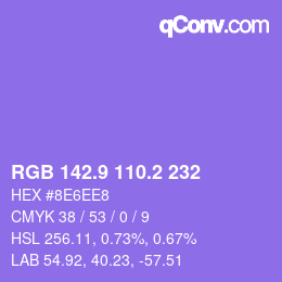 カラーコード: RGB 142.9 110.2 232 | qconv.com