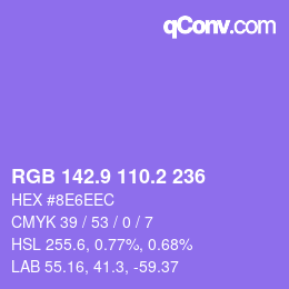 カラーコード: RGB 142.9 110.2 236 | qconv.com