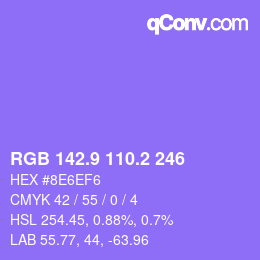 カラーコード: RGB 142.9 110.2 246 | qconv.com
