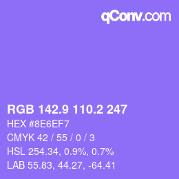 カラーコード: RGB 142.9 110.2 247 | qconv.com
