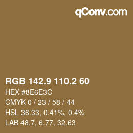 Color code: RGB 142.9 110.2 60 | qconv.com