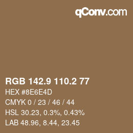カラーコード: RGB 142.9 110.2 77 | qconv.com
