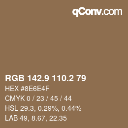 Color code: RGB 142.9 110.2 79 | qconv.com