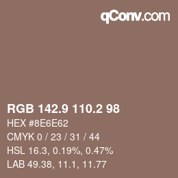 カラーコード: RGB 142.9 110.2 98 | qconv.com