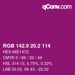 カラーコード: RGB 142.9 20.2 114 | qconv.com