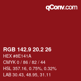カラーコード: RGB 142.9 20.2 26 | qconv.com