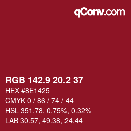 カラーコード: RGB 142.9 20.2 37 | qconv.com