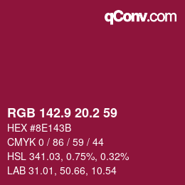 カラーコード: RGB 142.9 20.2 59 | qconv.com