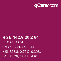 カラーコード: RGB 142.9 20.2 84 | qconv.com