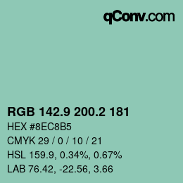 カラーコード: RGB 142.9 200.2 181 | qconv.com