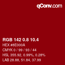 カラーコード: RGB 142 0.8 10.4 | qconv.com