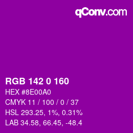 Color code: RGB 142 0 160 | qconv.com