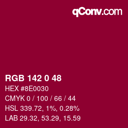 颜色代码: RGB 142 0 48 | qconv.com