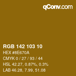 カラーコード: RGB 142 103 10 | qconv.com