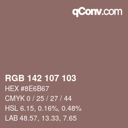 Color code: RGB 142 107 103 | qconv.com