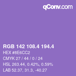 カラーコード: RGB 142 108.4 194.4 | qconv.com