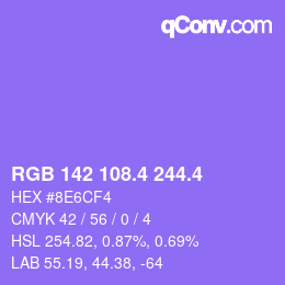 カラーコード: RGB 142 108.4 244.4 | qconv.com