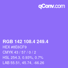 カラーコード: RGB 142 108.4 249.4 | qconv.com
