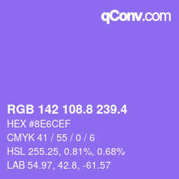 カラーコード: RGB 142 108.8 239.4 | qconv.com