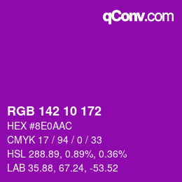 Color code: RGB 142 10 172 | qconv.com