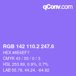 カラーコード: RGB 142 110.2 247.6 | qconv.com
