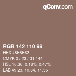 颜色代码: RGB 142 110 98 | qconv.com