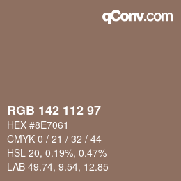 Color code: RGB 142 112 97 | qconv.com