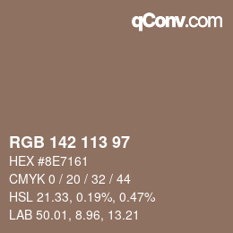 Color code: RGB 142 113 97 | qconv.com