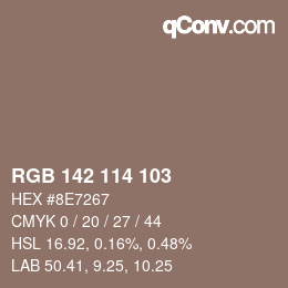 Color code: RGB 142 114 103 | qconv.com