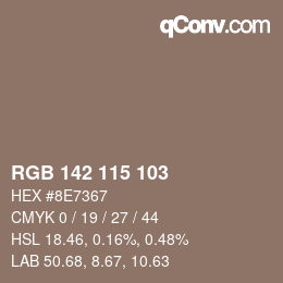 Color code: RGB 142 115 103 | qconv.com