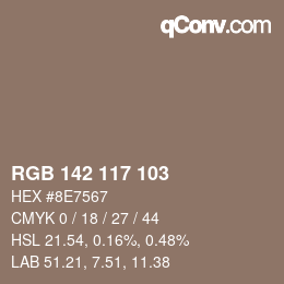 Color code: RGB 142 117 103 | qconv.com
