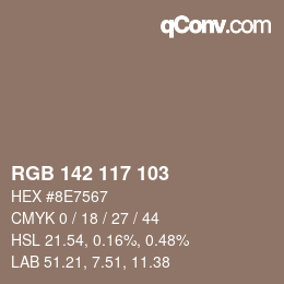 Color code: RGB 142 117 103 | qconv.com