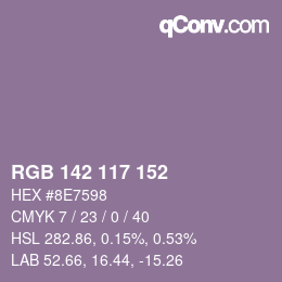 Color code: RGB 142 117 152 | qconv.com