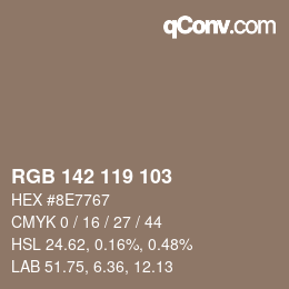 Color code: RGB 142 119 103 | qconv.com