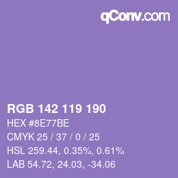 Color code: RGB 142 119 190 | qconv.com