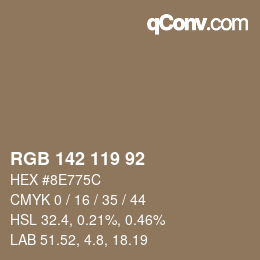 Color code: RGB 142 119 92 | qconv.com