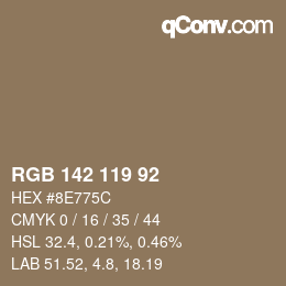 カラーコード: RGB 142 119 92 | qconv.com