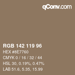 Color code: RGB 142 119 96 | qconv.com