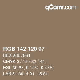 Color code: RGB 142 120 97 | qconv.com